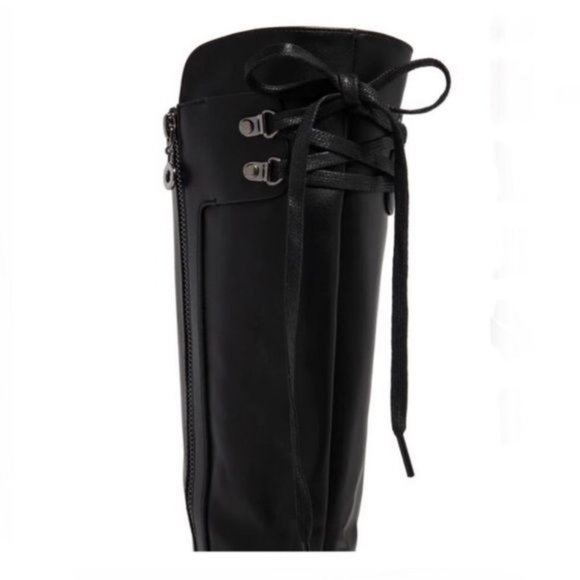 !! NEW !! Black Knee High Side Zip Combat Boots - Picture 5 of 7